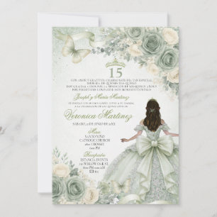 Convites Sage Verde Floral Charra Princesa 15 Anos Espanhol