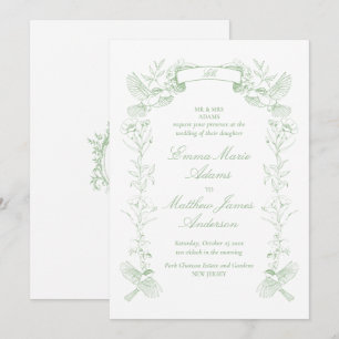 Convites Sage Verde Floral Chinoiserie Casamento
