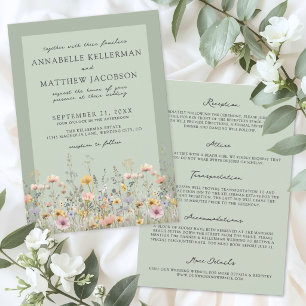 Convites Sage Verde Floral de Flores Silvestres Casamento T