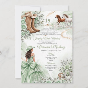 Convites Sage Verde Floral Princesa Ocidental 15 Anos