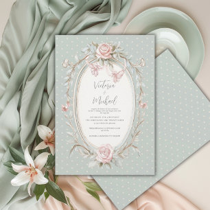 Convites Sage Verde Folhagem Moldura Floral Casamento Vinta