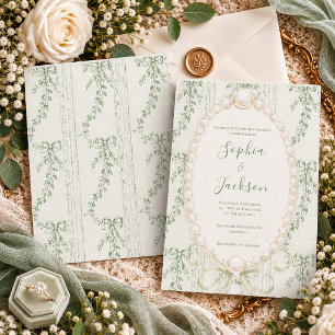 Convites Sage Verde Grandmillenial Fitas Folhagens Vintage