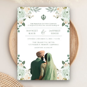Convites Sage Verde Marfim Anand Karaj Casamento Indiano Si