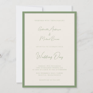 Convites Sage Verde Marfim Casamento Simples Tradicional 
