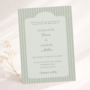 Convites Sage Verde Marfim com Listras Elegante Casamento
