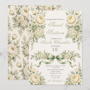 Convites Sage Verde Marfim Sweet Sixteen