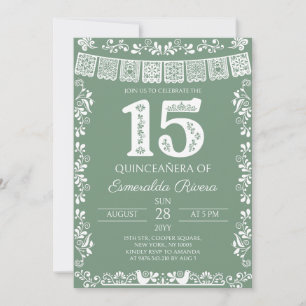 Convites Sage Verde Papel Picado Quinceañera 15º Aniversári