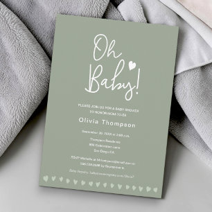 Convites Sage Verde Personalizado Oh Baby Shower Gênero Neu