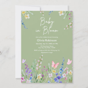 Convites Sage Verde Primavera Bebê em Flor Baby Shower