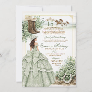 Convites Sage Verde Princesa de Quinceañera Espanhola 15 An