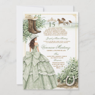 Convites Sage Verde Princesa de Quinceañera Espanhola 15 An