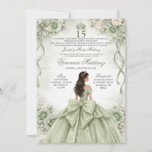 Convites Sage Verde Princesa Espanhola Quinceañera 15 Anos