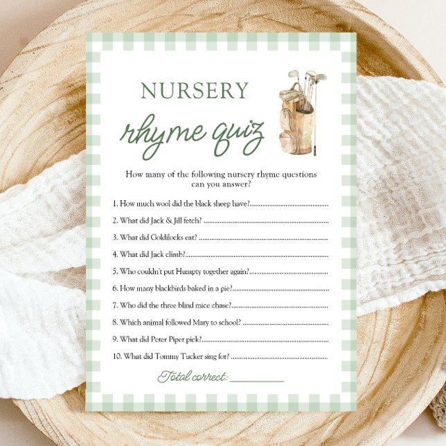 Convites Sage Verde Quiz de Rima Infantil para Chá de Bebê  (Sage Green Golf Nursery Rhyme Quiz Baby Shower)