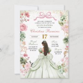Convites Sage Verde Rosa Coquette Laço Princesa Quinceanera