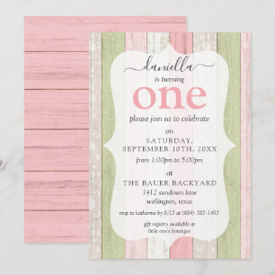 Convites Sage Verde Rústico e Rosa Floral em Madeira - 1º A