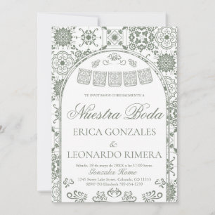 Convites Sage Verde Talavera Papel Picado Casamento Espanho