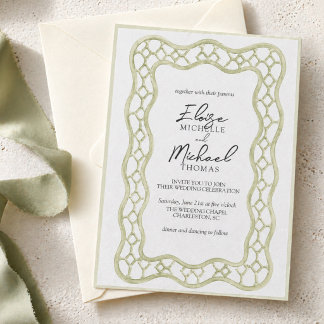 Convites Sage Verde Treliça Francesa Casamento