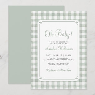 Convites Sage Verde Xadrez Baby Shower