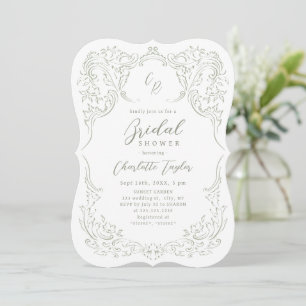 Convites Sage Vintage Flourish Monograma Chá de Noiva