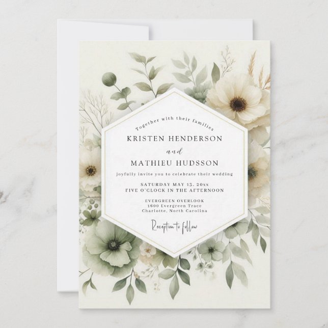 Convites Sage Watercolor Anemone Wedding (Frente)