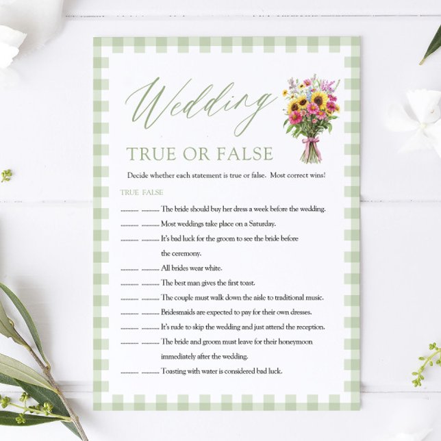 Convites Sage Wedding True or False Bridal Shower Game (Sage Wedding True or False Bridal Shower Game)