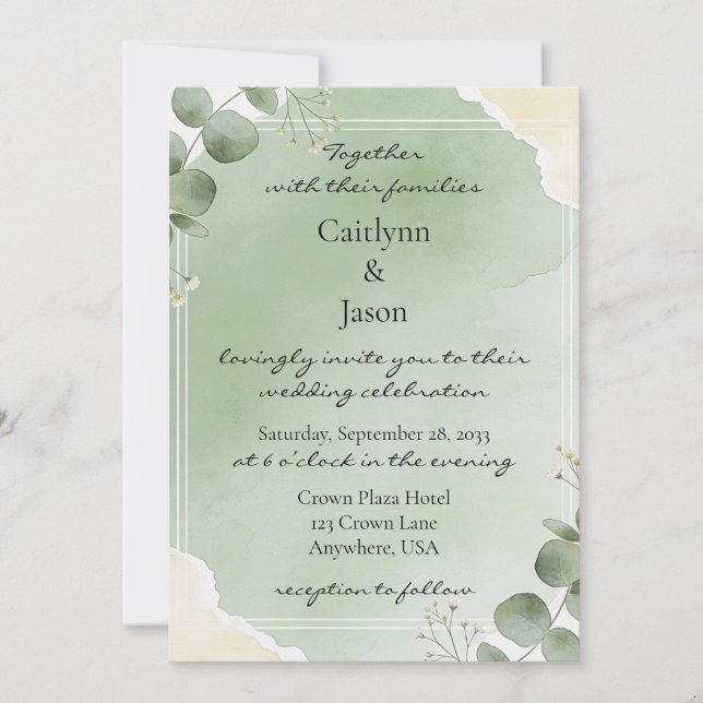 Convites Sage Whisper Botanical Wedding Invitations (Frente)