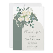 Sage & White Roses Quadro de Arco Save-the-Date 