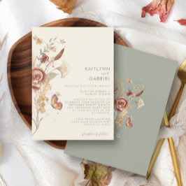 Convites Sage Wildflower Água Floral Seca Casamento Em