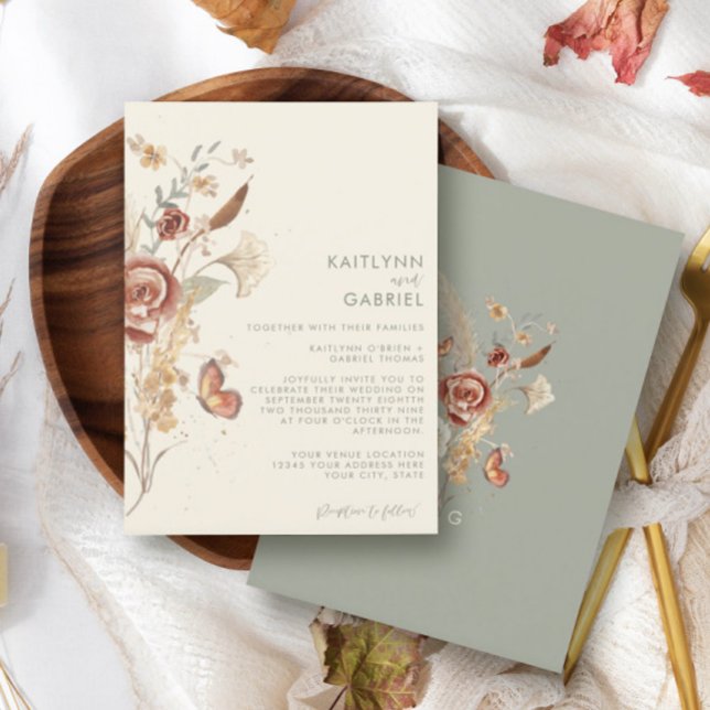 Convites Sage Wildflower Água Floral Seca Casamento Em (Criador carregado)