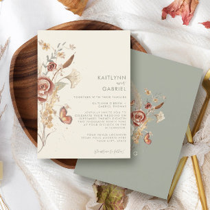 Convites Sage Wildflower Dried Floral Watercolor Casamento 