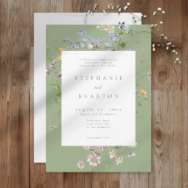 Convites Sage Wildflower Garden Elegant Wedding