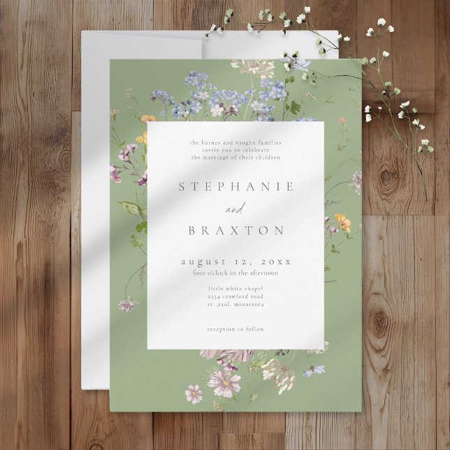 Convites Sage Wildflower Garden Elegant Wedding (Sage Wildflower Garden Elegant Wedding Invitation)