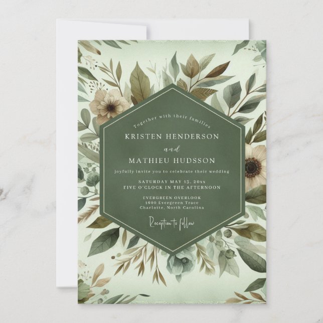 Convites Sage Woodland Bloom Wedding (Frente)