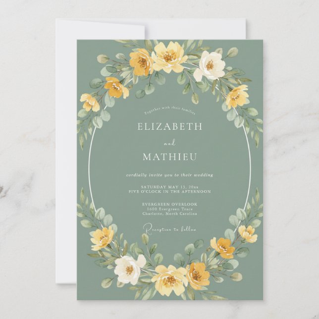 Convites Sage Yellow Botanical Whimsical Wedding (Frente)