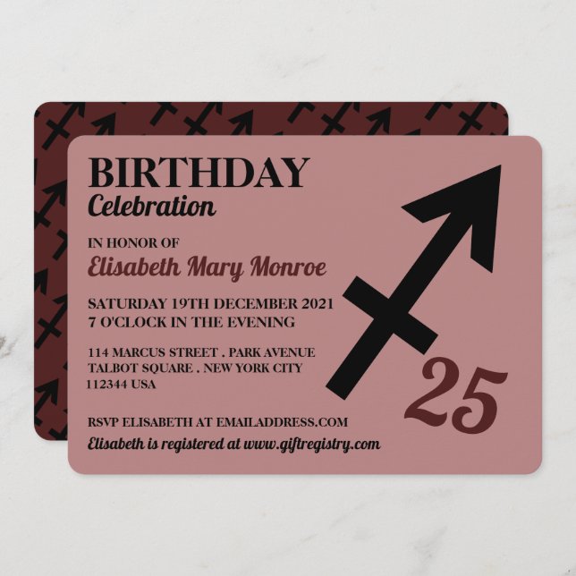 Convites Sagitário, O Arqueiro, Sinal Zodiac Star Aniversár (Frente/Verso)