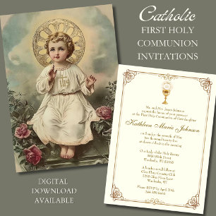 Convites Sagrada Comunhão Católica Jesus Rosas