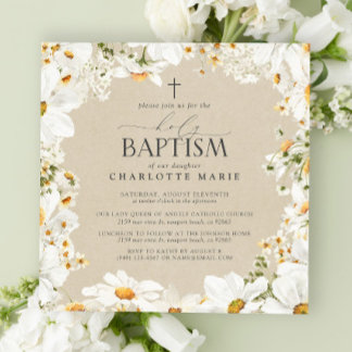 Convites Sagrada e elegante batismo cruzado com aquarela