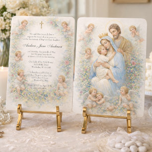 Convites Sagrada Família Anjos Floral Batismo Batizado