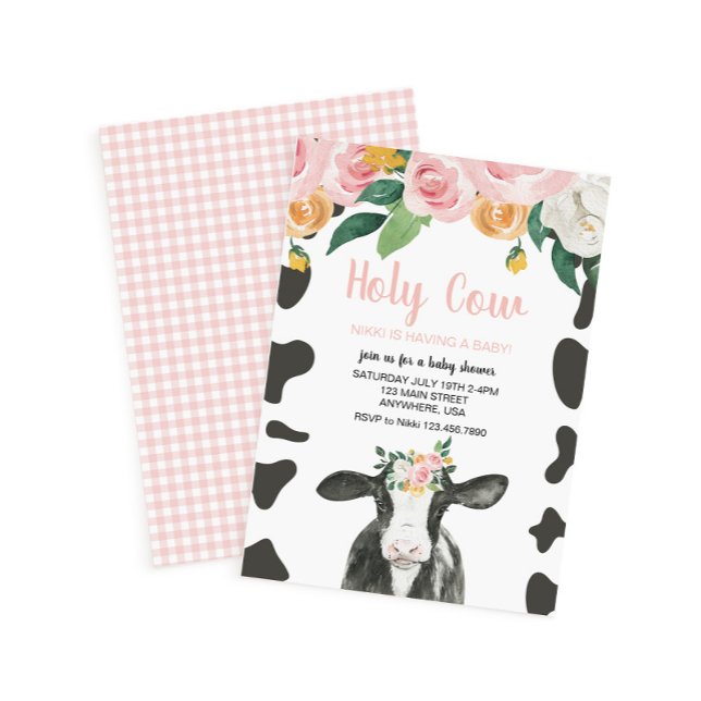 Convites Sagrada Vaca Rosa floral Chã de Bebê (Criador carregado)