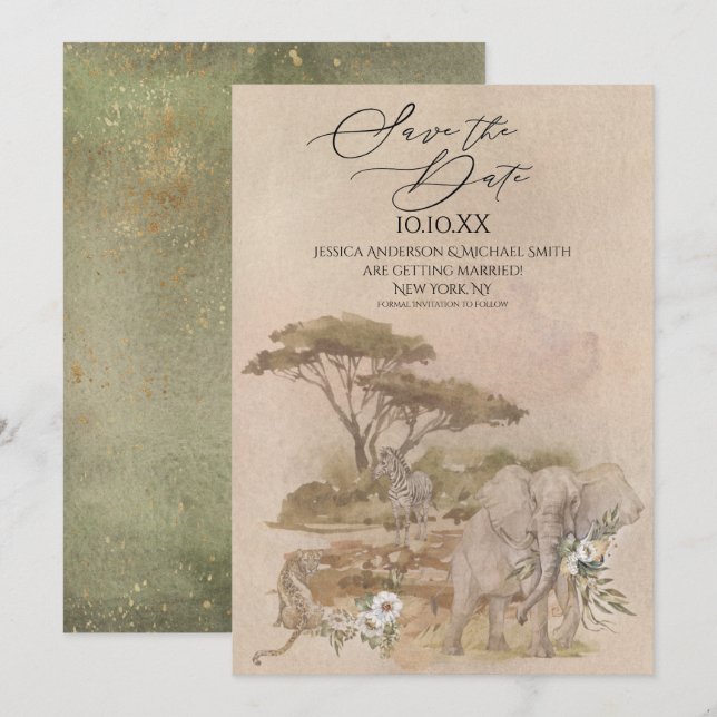 Convites Sahara Savanna Animal Salve a Data (Frente/Verso)