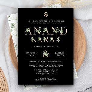 Convites Sai da Typografia Negra Anand Karaj Sikh Casamento