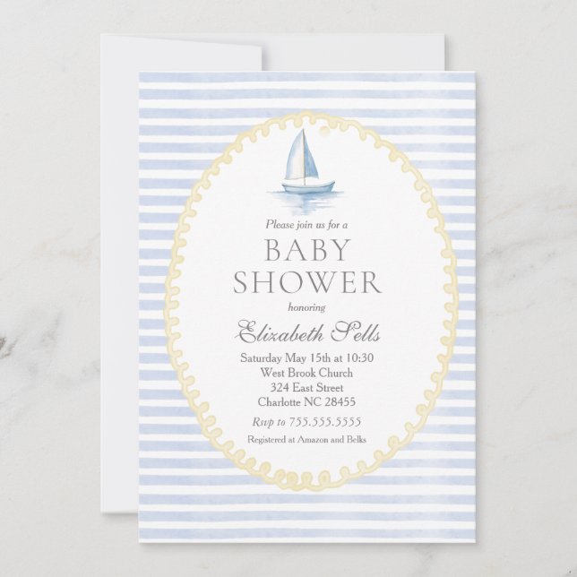Convites Sailboat Baby Shower Invitation, Boy baby shower (Frente)
