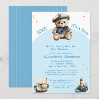 Convites Sailor Teddy Bear Traga um Chá de fraldas de Livro