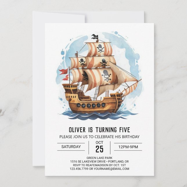 Convites Sails Custom Jolly Roger Pirate Aniversário (Frente)