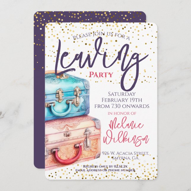 Convites Saindo da Viagem de Suitcase da Festa (Frente/Verso)