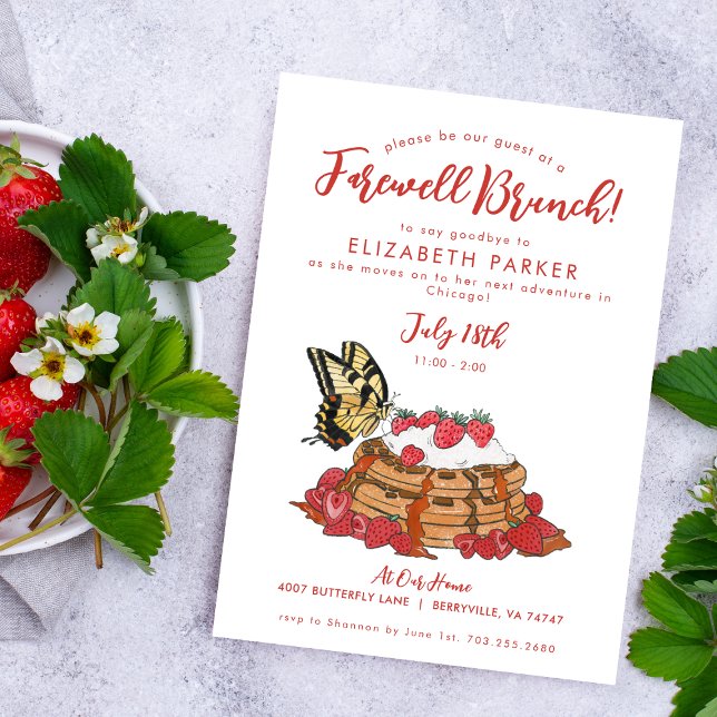 Convites Saindo Farewell Brunch Strawberry Waffles (Criador carregado)