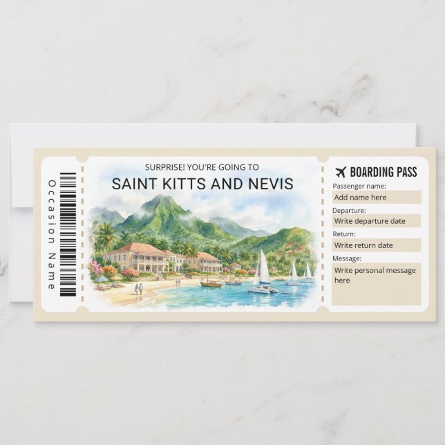 Convites Saint Kitts and Nevis Trip Boarding Pass Ticket (Frente)