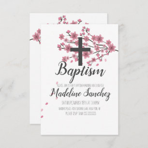 Convites Sakura Cherry Blossom Rosa Baptism Christening