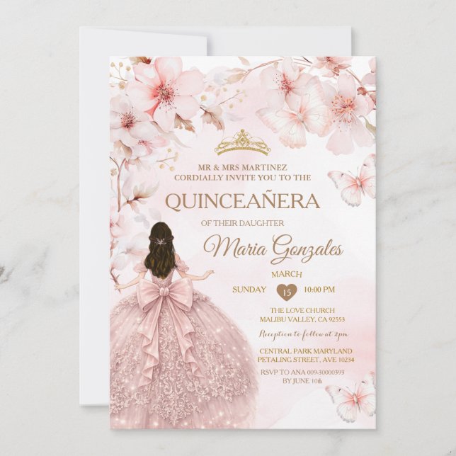 Convites Sakura de Primavera Quinceañera Doce 16 Flor de ce (Frente)