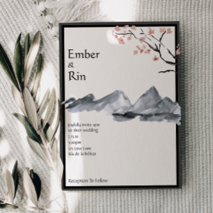 Convites Sakura Mountain   Casual v2 Casamento de Fronteira